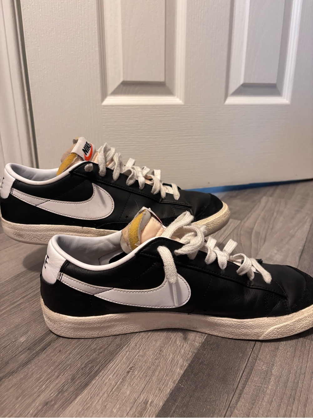 Nike Black and White Blazer Low-Top Sneakers with Yellow Tongue Detail